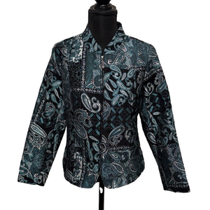 Christopher & Banks Small Teal Black Paisley Zip Jacket Lightweight